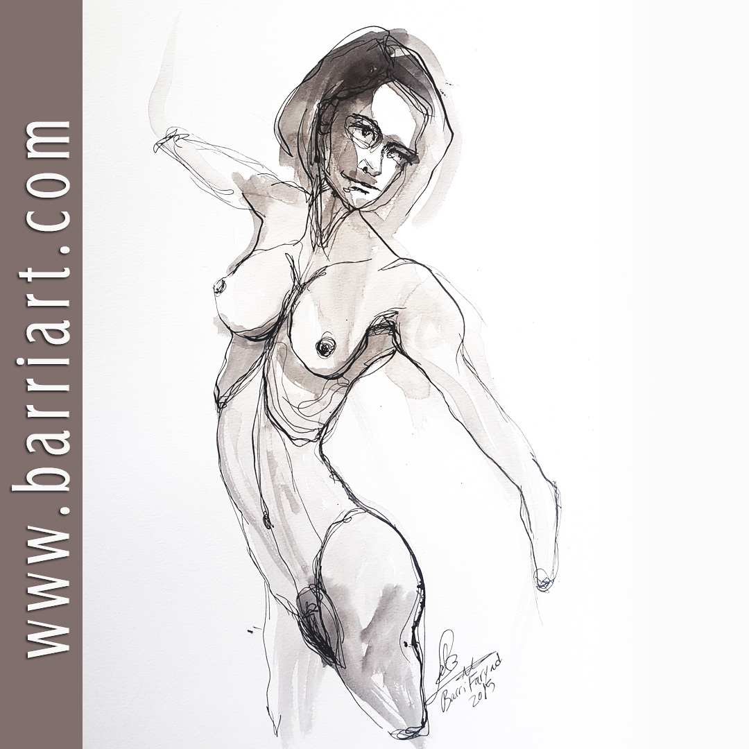 Figurative-1 pen and ink life drawing- nude female